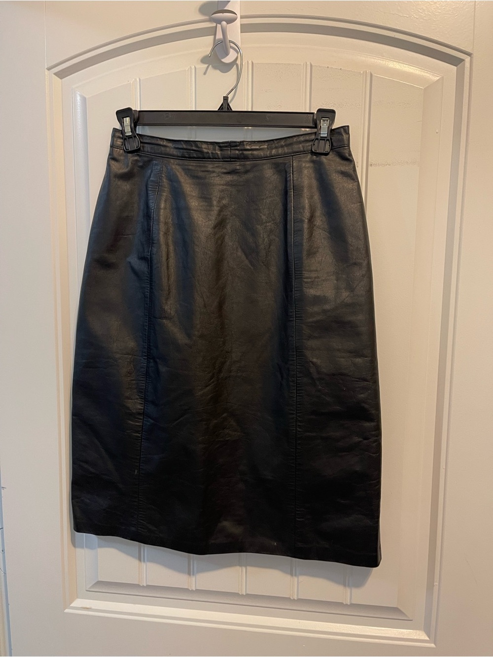 Vintage Outerwear by Phoenix Classic Black Leather Pencil Skirt - Women